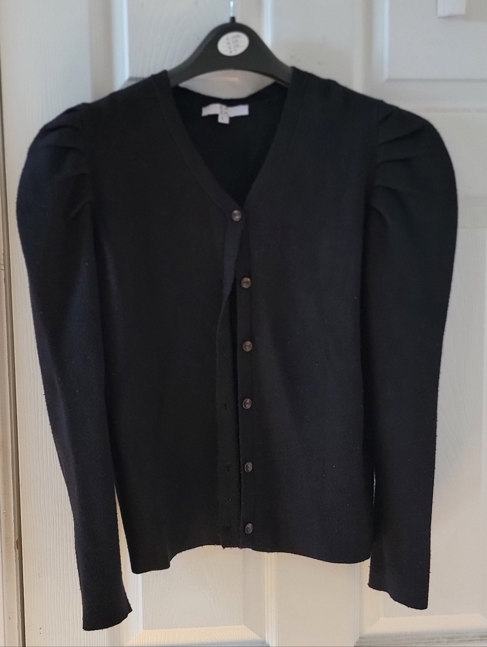 Black Puff Sleeve V-Neck Button Cardigan